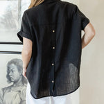 Short Sleeve V-Neck Shirt Button Down Back Irregular Hem T-Shirt Tops