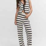Nadorine Crochet Striped Vest Top Striped Knit Pants Set