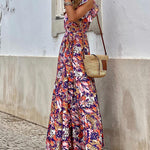 Nadorine Women's Bohemian Floral Print Daily Holiday Going out V Neck Sleeveless Dress