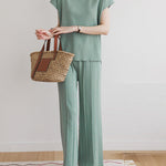 Women's Two Piece Outfits Sweater Sets Knit Pullover Tops High Waisted Pants Lounge Sets