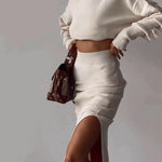 Elegant Two-piece Set Turtleneck Sweater with Split Hem Long Skirts Outfits