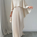 Cape High-Low Pleated Solid Color Split-Joint Round-Neck Evening Dresses Maxi Dresses