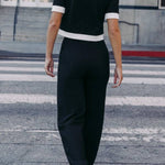 Fashion Contrast Color Knitted Stretch High Waist Casual Straight Pants