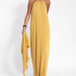 Two-piece Halterneck Tie Sleeveless Long Dress and Irregular Cardigan Set