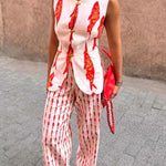 Good Luck Linen Blend Koi Pattern High Rise Elastic Waist Loose Pants