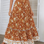 Nadorine Women's Bohemian Floral Skirt Elastic High Waist A- Line Tiered Flowy Beach Maxi Skirt