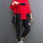 Casual Loose Split-Joint High-Neck Long Batwing Sleeves T-Shirt