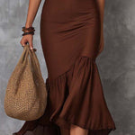Vintage Satin Ruffle V-Neck Midi Dress