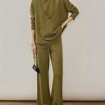 Nadorine Casual Knit Long Sleeve Shirt Knit Vest Pants Three Piece Set