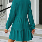 Solid Color Patchwork V-Neck Long Sleeves Loose-Fitting A-Line Dress