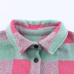 Pink Plaid Colorblock Casual Oversized Jacket