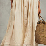 Embroidered Cotton-Linen Button Midi Dress