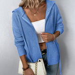 Long Sleeve Zipper Knitted Cardigan Hoodie Casual Short Sweater Outerwear