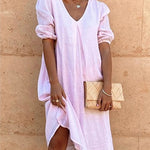 Loose Shirt Dress V-Neck Long Midi Dresses
