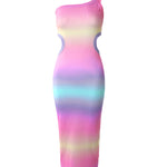 Ombre One Shoulder Cutout Ribbed Bodycon Dress
