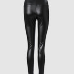 Rhinestone Contrast Mesh High Waist Skinny Pants Sexy Slim Fit Pu Leather Pants
