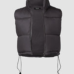 Stand Collar Zip Up Lightweight Cropped Puffer Vest Sleeveless Drawstring Hem Padded Coat