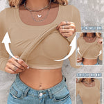 ChicMe Built-in Bra U-Neck Long Sleeve Ribbed Top