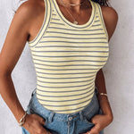 Women's Striped Racerback Tank Top Slim Fit Ribbed Sleeveless Top with Built in Bra
