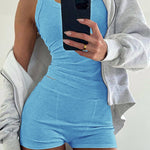 2PCS Micro-Ribbed U-Neck Tank Top & Boxer Set Cozy Loungewear