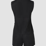 2 Pieces Outfit V-Neck Sleeveless Button Front Vest and Zipper Fly Colorblock Elastic Back Waist Shorts Set Casual Blazer Set