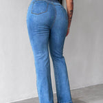 ChicMe CurveEase Back Shirred Button Front High Waist Jeans Skinny Flared Denim Jeggings