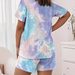 2 Pieces Outfit Letter Print Short Sleeve Top and Elastic Waist Shorts Set Casual Tie Dye Print Pajamas Set with Pockets For Mother's Day