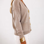 Women's Gold Button Knit Cardigan V Neck Sweater with Pockets