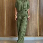 Women's Batwing Sleeve Jumpsuit High Waisted Ruched Wide Leg Overalls Elegant One Piece Outfit