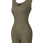 Ribbed U-Neck Yoga Romper Workout One Piece Seamless Tank Top Jumpsuit