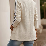 Women's Casual Knit Blazer Argyle Cable Jacquard Contrast Side Striped Coat Loose Fit Single Breasted Blazer