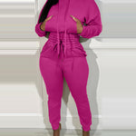 2 Pieces Outfit Drop Shoulder Kangaroo Pocket Stretchy Hem Crop Drawstring Hoodie Sweatshirt And Drawstring Elastic Waist Jogger Sweatpants Casual Tracksuit