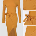 Round Neck Tied Detail Asymmetrical Hem Casual Dress
