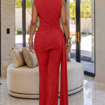 Women's 2 Piece Set Asymmetric Mock Neck Draped Top and High Waist Flare Pants