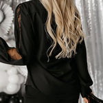 Turn-down Collar Lace Spliced Long Sleeve Button Front Shirt Casual Commuting Top
