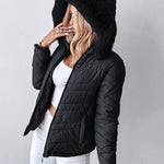 Zipper Pocket Design Shirred Fuzzy Trim Fleece Lined Hooded Puffer Jacket