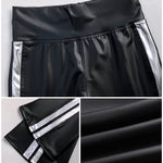 Women's High Waist Side Contrast Stripe Flare PU Leather Pants