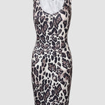 2 Piece Contrast Sequin Heart Pattern V-Neck Sweatshirt Leopard Print Sleeveless Tank Dress Set
