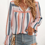 Nadorine Striped Shirt V-neck Long-sleeved Top T-shirt for Women Casual Work Office Loose Fit 2026 | Under $40