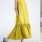 Loose Slim Mid-length Stitching Ruffled Sleeveless Dress