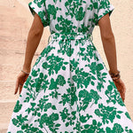 Green Leaf High Waist Belt Dress
