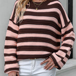 Striped Sweater Women Knitted Crew Neck Pullover Sweater