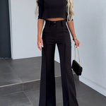 Nadorine Casual Two-Piece Set Slim-Fit Half-sleeve Crop Tops and Wide-Leg Pants