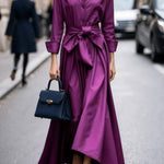 Elegant Long-sleeved Shirt-style Tie Maxi Dress