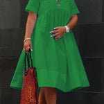 Loose Short Sleeves Solid Color Deep V-Neck Midi Dresses Shirt Dress