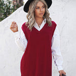 Solid Color Loose V-neck Sleeveless Vest Sweater Dresses