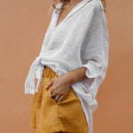 Elastic Waist Cotton Linen Wide Leg Shorts with Pocket