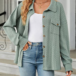 Solid Color Turn-Down Collar Twisted Knit Long Sleeve Loose Jacket