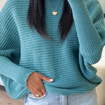 Fashionable Round Neck Bat Sleeve Knitted Sweater