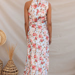 Sleeveless Halter Neck Printed Satin Dress